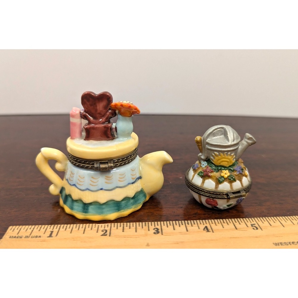 Vintage Midwest Cannon Falls Porcelain Hinged Trinket Box Teapot Watering Can - Picture 3 of 7